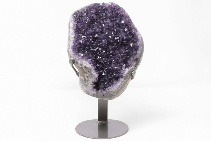 10.1" Dark Purple Amethyst Geode With Metal Stand - Uruguay